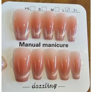 Beautiful Beige Cat Eye Coffin | Press on Nails - Handmade | Sz Large